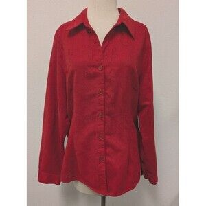 Vintage Sag Harbor Red Faux Suede Floral Button Up Long Sleeve Top sz XL Holiday